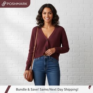 Banana Republic Factory Burgundy 2-Button Cropped Cardigan Sweater Size L
